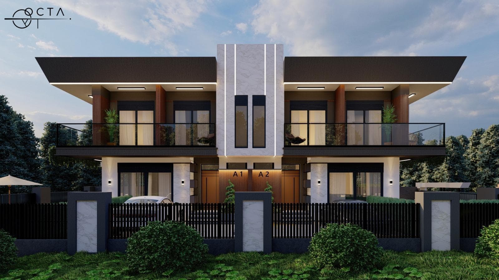 İkiz Villa ön cephe akşam